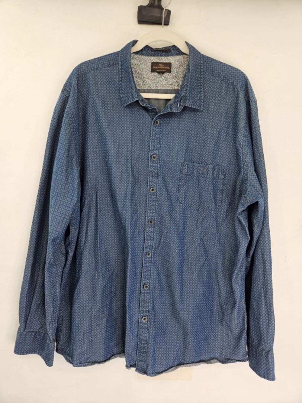 Rodd Gunn Shirt Mens 2XL Blue Micro Print Button Up Cotton Casual Classic Fit
